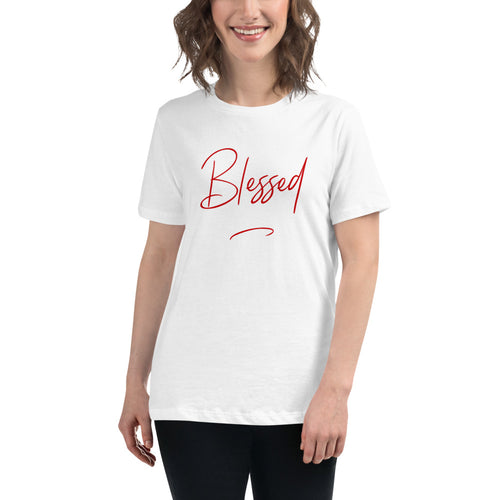 “Blessed” Red Lettering, Women's Relaxed T-Shirt - Surcee Shops