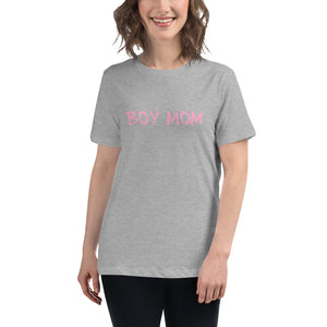 “Boy Mom” Pink Ltrs, Women's Relaxed T-Shirt - Surcee Shops