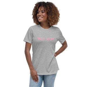 “Boy Mom” Pink Ltrs, Women's Relaxed T-Shirt - Surcee Shops