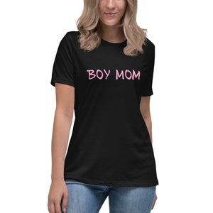 “Boy Mom” Pink Ltrs, Women's Relaxed T-Shirt - Surcee Shops