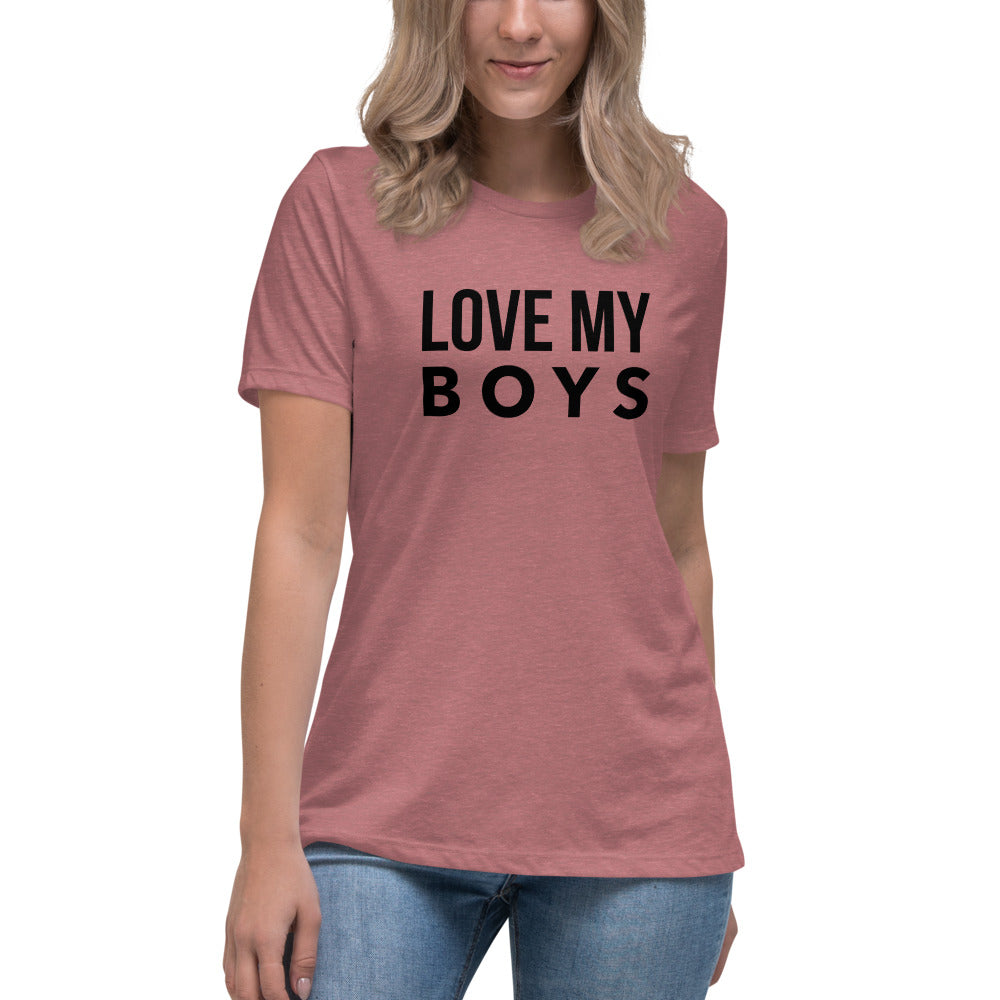 Love My Boys Women's Relaxed Crewneck Graphic T-Shirt Top Tee