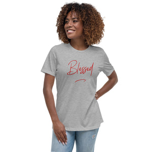 “Blessed” Red Lettering, Women's Relaxed T-Shirt - Surcee Shops