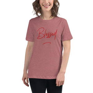 “Blessed” Red Lettering, Women's Relaxed T-Shirt - Surcee Shops