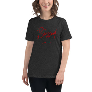 “Blessed” Red Lettering, Women's Relaxed T-Shirt - Surcee Shops