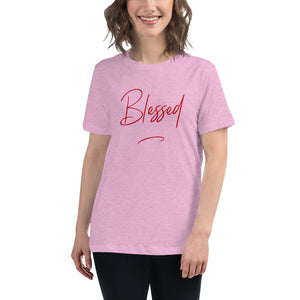 “Blessed” Red Lettering, Women's Relaxed T-Shirt - Surcee Shops