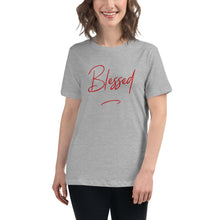 Load image into Gallery viewer, “Blessed” Red Lettering, Women&#39;s Relaxed T-Shirt - Surcee Shops
