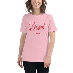 “Blessed” Red Lettering, Women's Relaxed T-Shirt - Surcee Shops