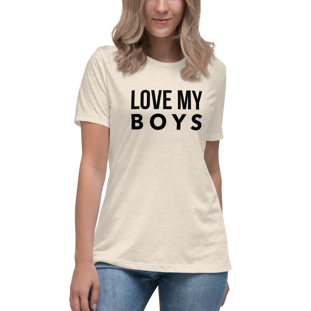 Love My Boys Women's Relaxed Crewneck Graphic T-Shirt Top Tee